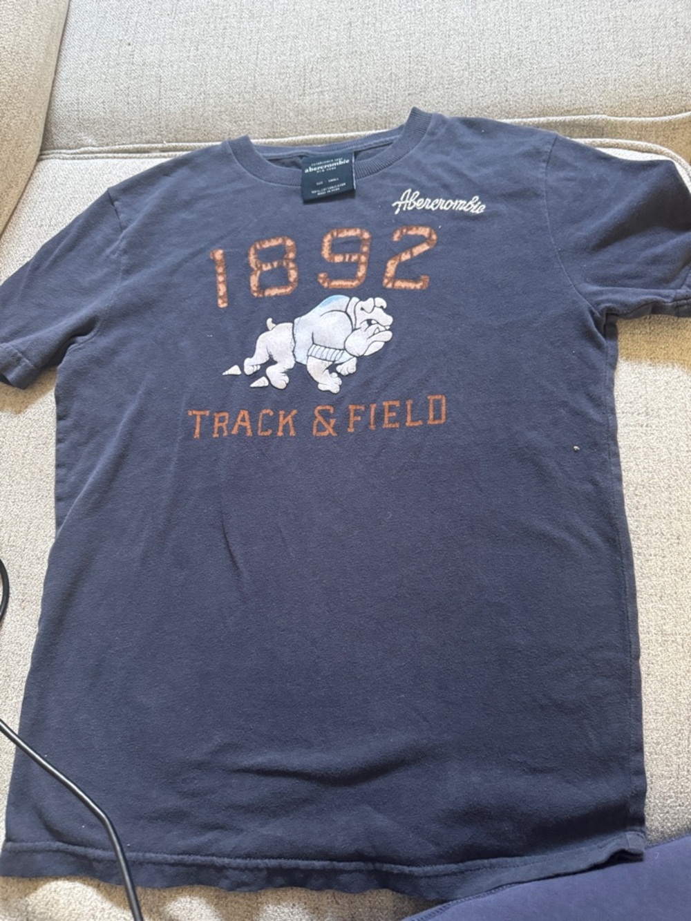 Abercrombie & Fitch Navy '1892 Track & Field' Tee with Orange Graphics